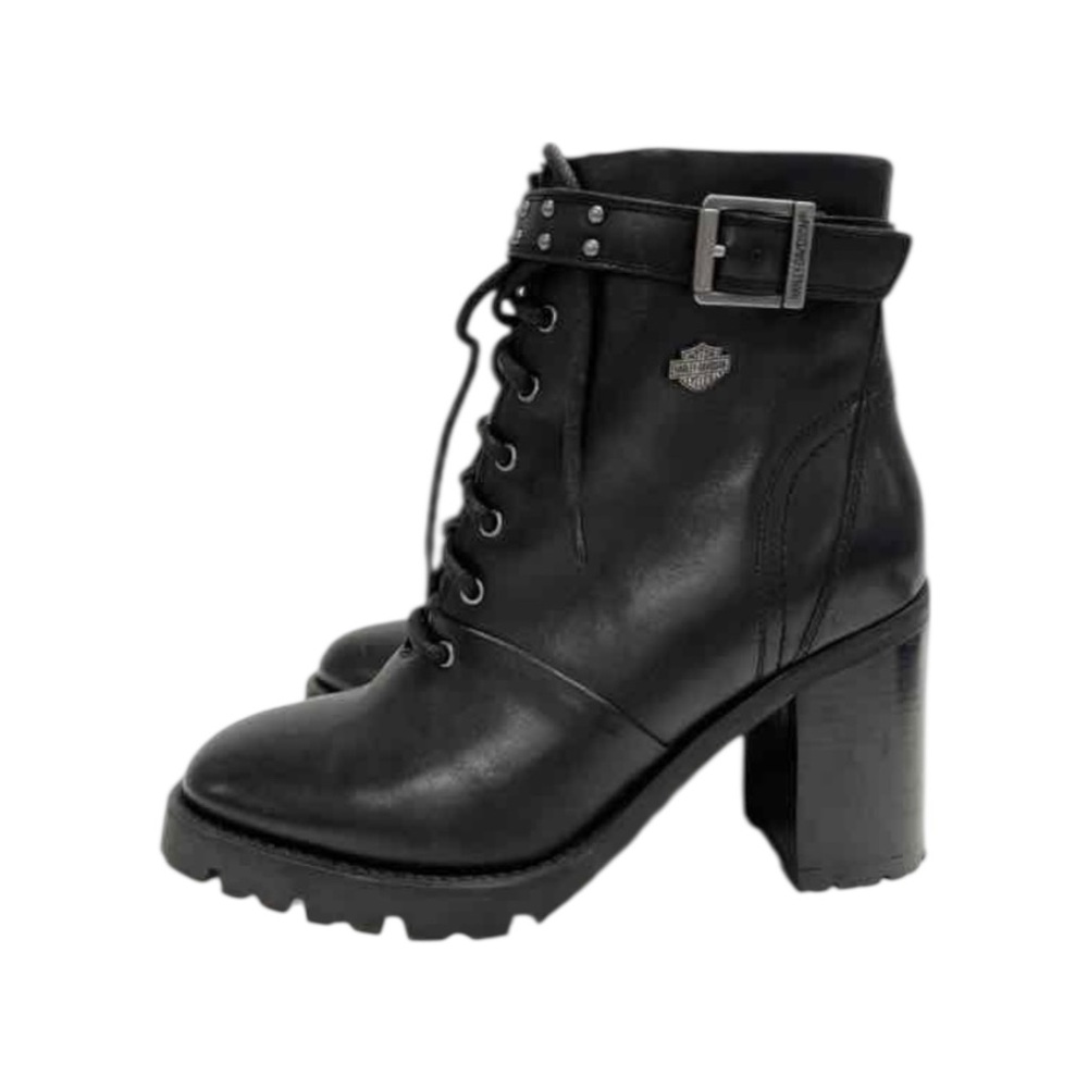 Harley-Davidson Adina Black Leather 3.75” Heeled Laced Moto Riding Boots - Picture 4 of 10
